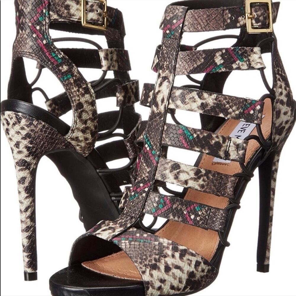 Steve Madden Black amd White Snakeskin Caged Heels 8